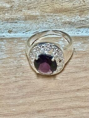 Vibrant Purple Halo Gemstone Ring for Women Set in Sterling Silver